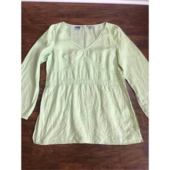 Edward Woman Irish linen lime green TOP Tunic Blouse  size L - Picture 1 of 15